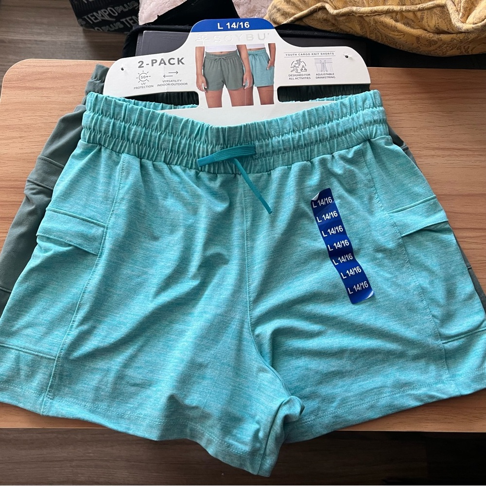 Kirkland Signature Kids Aqua and Olive Shorts 2-Pack